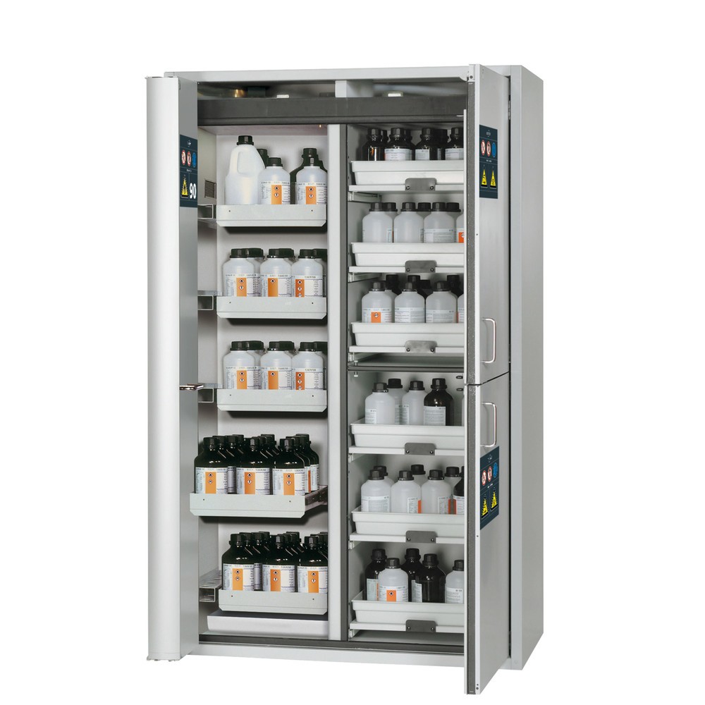 Illustration du produit: Asecos® Armoire combinée K-PHOENIX-90, HxLxP 1,969 x 1,197 x 617 mm, Tôle d'acier : 6x plateau coulissant, 1x plateau de plancher, 6x rallonges d'Tablette avec plateau en PP