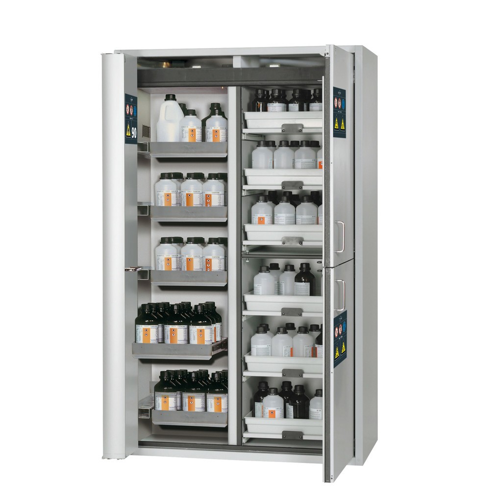 Illustration du produit: asecos® K-PHOENIX-90 Armoire combinée HxLxP 1,969 x 1,197 x 617 mm Acier inoxydable : 6x plateau coulissant, 1x plateau plancher, 6x tiroirs avec plateau PP