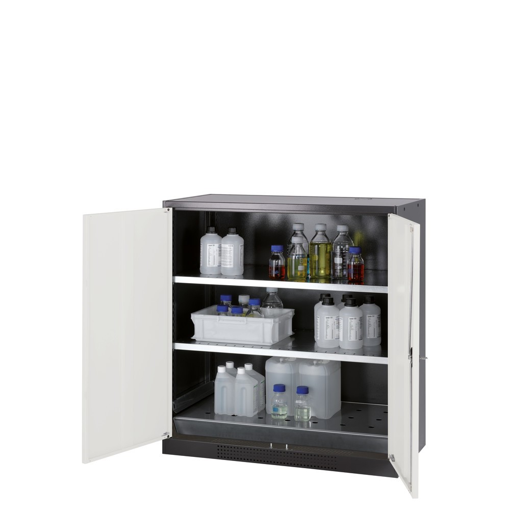 Produktabbildung: asecos® Chemikalien- und Giftschrank mit Fachböden, HxBxT 1.105 x 1.055 x 520 mm, weissaluminium