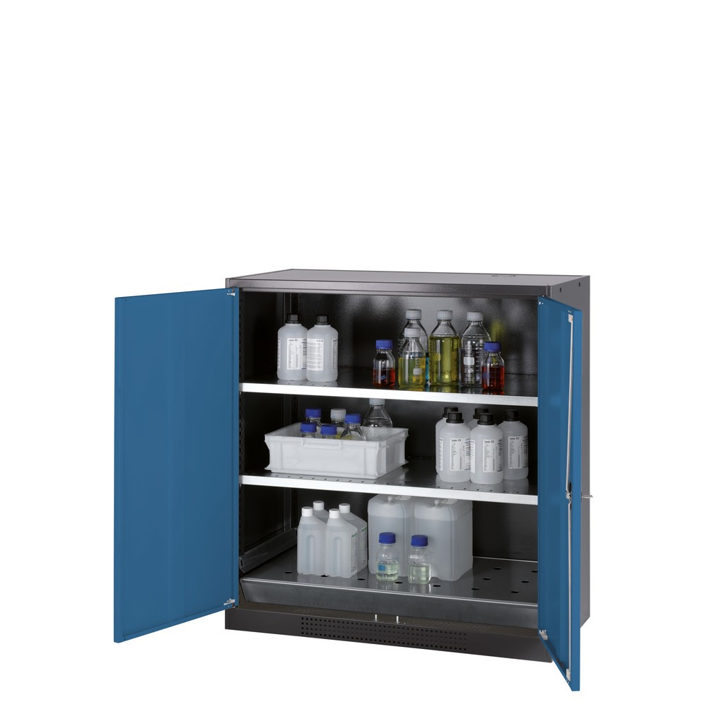 Produktabbildung: asecos® Chemikalien- und Giftschrank mit Fachböden, HxBxT 1.105 x 1.055 x 520 mm, enzianblau