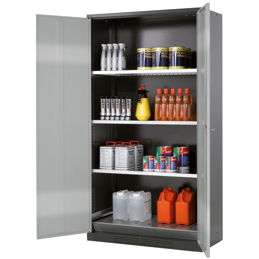 Produktabbildung: asecos® Chemikalien- und Giftschrank mit Fachböden, HxBxT 1.950 x 1.055 x 520 mm, weissaluminium