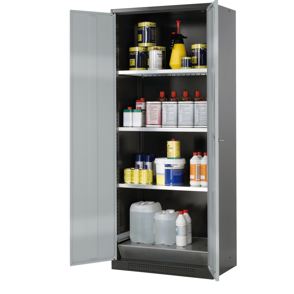 Produktabbildung: asecos® Chemikalien- und Giftschrank mit Fachböden, HxBxT 1.950 x 810 x 520 mm, weissaluminium