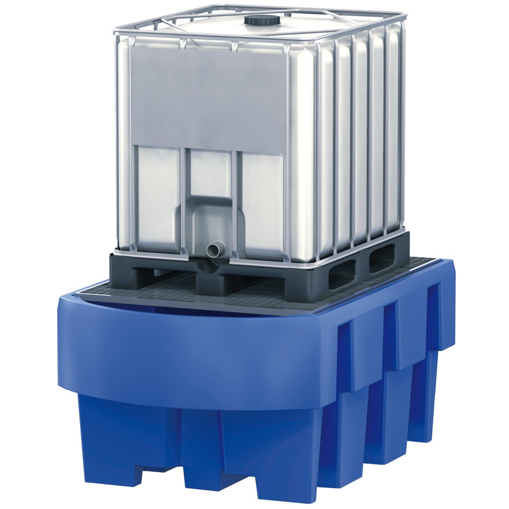 Produktabbildung: asecos® Auffangwanne aus PE für IBC-Container, integrierter Abfüllbereich, HxBxT 860 x 1.280 x 1.910 mm, verzinkter Gitterrost