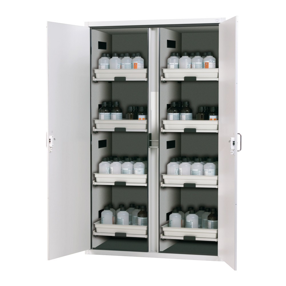 Produktabbildung Nr. 1: asecos® Säuren- u. Laugenschrank CLASSIC, HxBxT 1.965 x 1.197 x 603 mm, 8x Tablarauszug mit PP-Wanne, lichtgrau