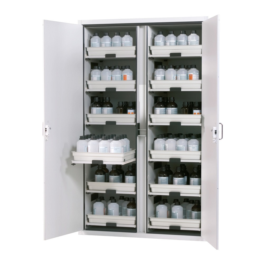 Produktabbildung Nr. 1: asecos® Säuren- u. Laugenschrank CLASSIC, HxBxT 1.965 x 1.197 x 603 mm, 12x Tablarauszug mit PP-Wanne, lichtgrau