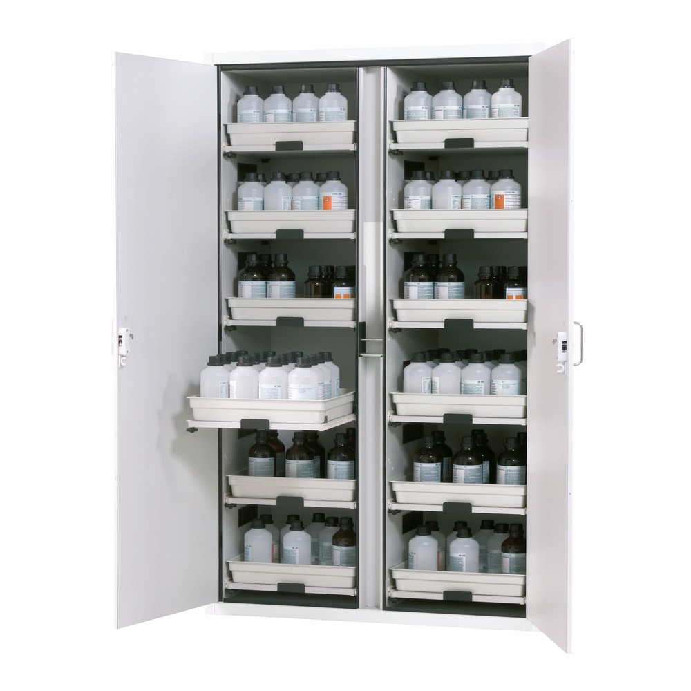 Produktabbildung Nr. 1: asecos® Säuren- u. Laugenschrank CLASSIC, HxBxT 1.965 x 1.197 x 603 mm, 12x Tablarauszug mit PP-Wanne, laborweiss