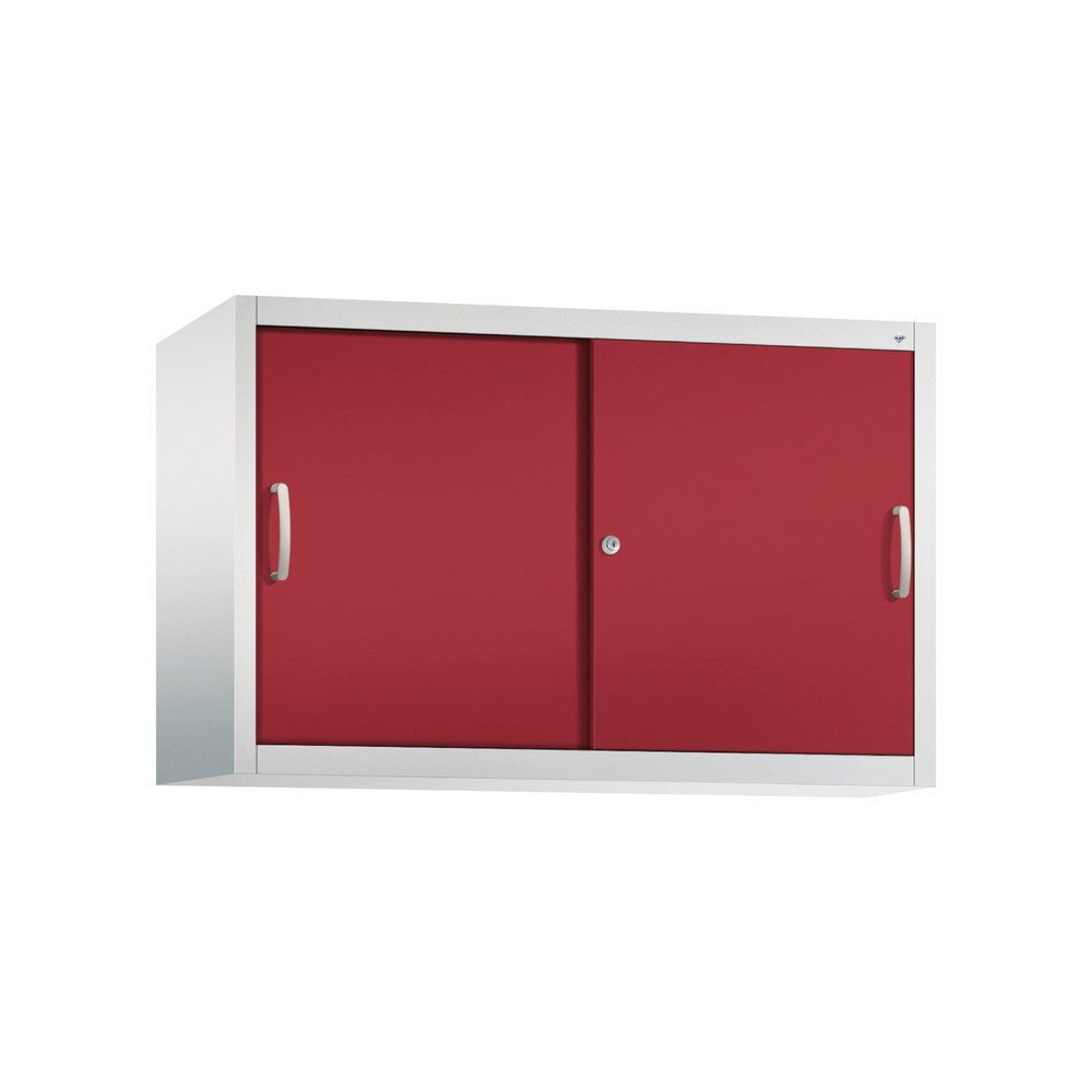 Produktabbildung Nr. 1: Aufsatzschrank für C+P Werkstatt-Schiebetürenschrank, 1 Fachboden, HxBxT 790 x 1.200 x 400 mm, rubinrot, lichtgrau