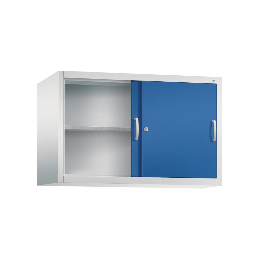 Produktabbildung Nr. 2: Aufsatzschrank für C+P Werkstatt-Schiebetürenschrank, 1 Fachboden, HxBxT 790 x 1.200 x 500 mm, lichtgrau, enzianblau