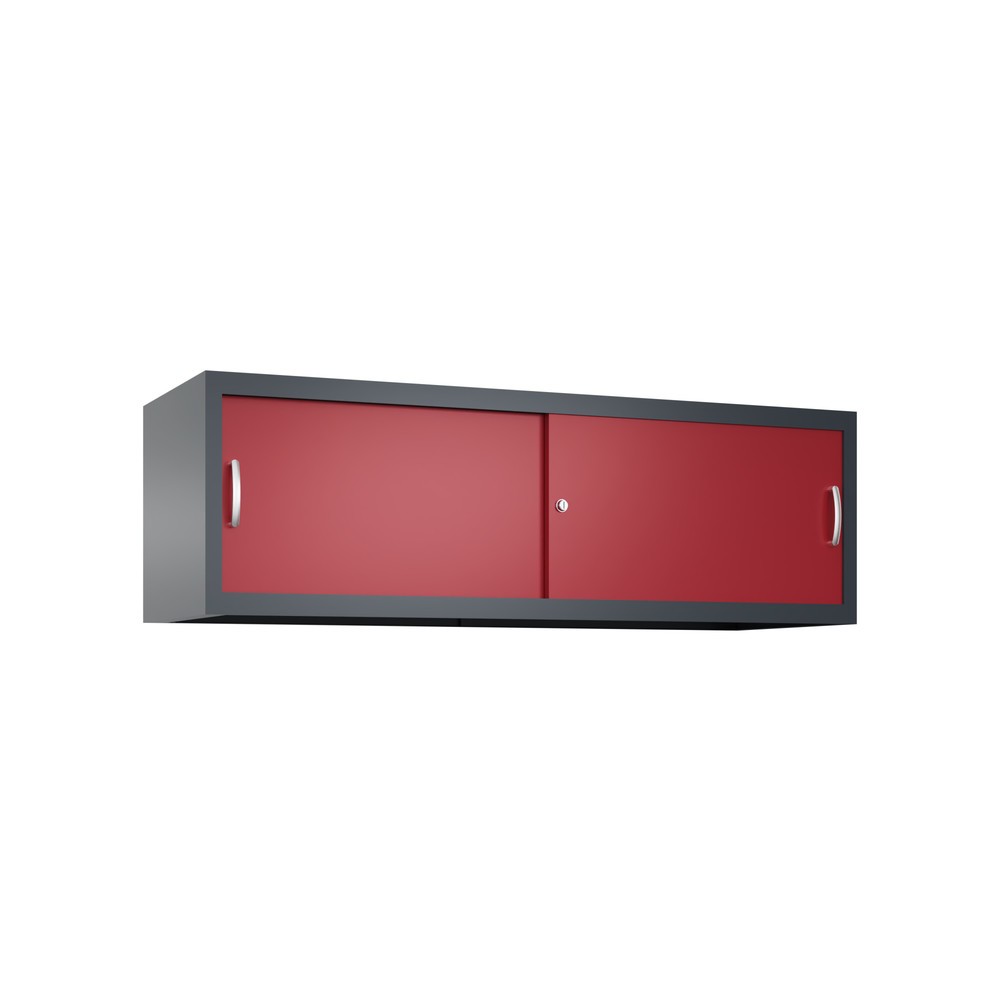 Produktabbildung Nr. 1: Aufsatzschrank für C+P Werkstatt-Schiebetürenschrank, HxBxT 500 x 1.600 x 500 mm, anthrazitgrau, rubinrot