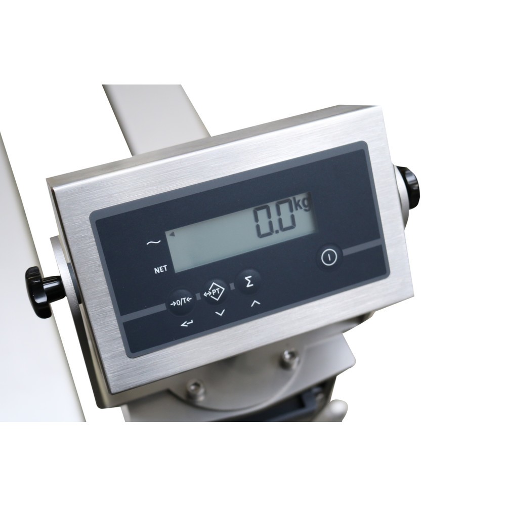 Produktabbildung Nr. 2: B-Ware Edelstahl-Wiege-Hubwagen INOX PRO mit Mehrbereichsanzeige, TK 2.000 kg, GL 1.150 mm, Polyamid, Tandemrollen