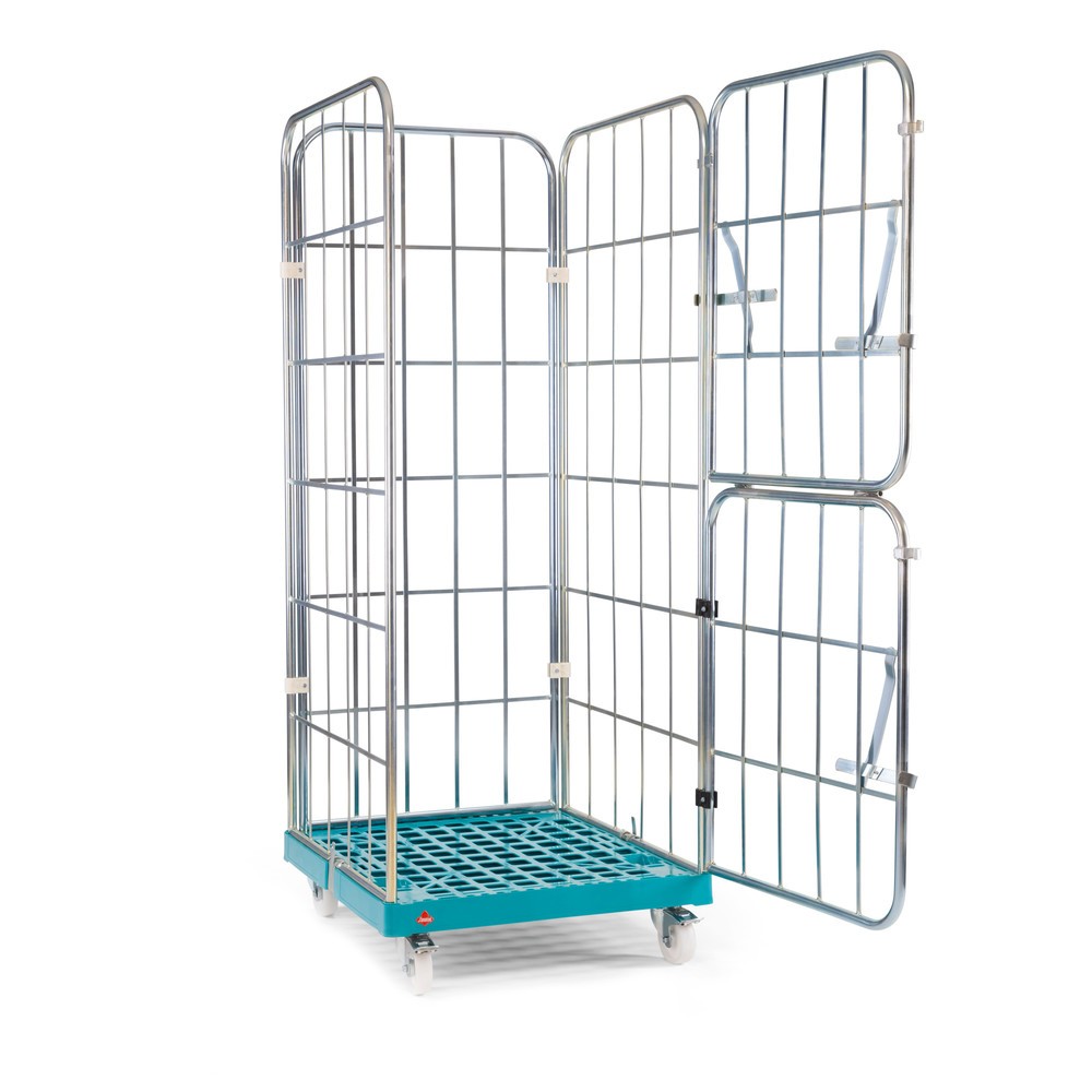 Illustration du produit: Ameise® Bac à roulettes, 4 côtés, à mailles grossières, électro-zingué, plateau à roulettes en plastique, HxlxP 1 640 x 724 x 815 mm, avec paroi avant rabattable en deux parties