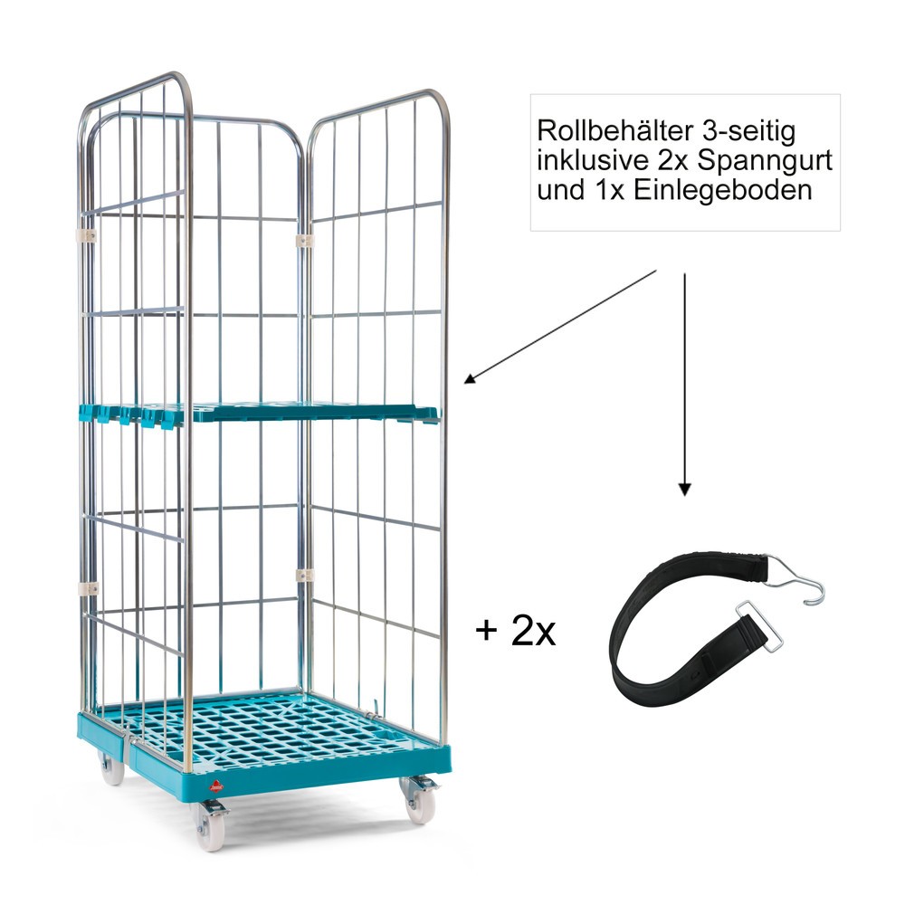Produktabbildung Nr. 2: Ameise® Bac à roulettes ARB1, 3 côtés, électro-zingué, plateau à roulettes en plastique, HxlxP 1 640 x 724 x 815 mm, y compris 1 plateau intermédiaire et 2 sangles