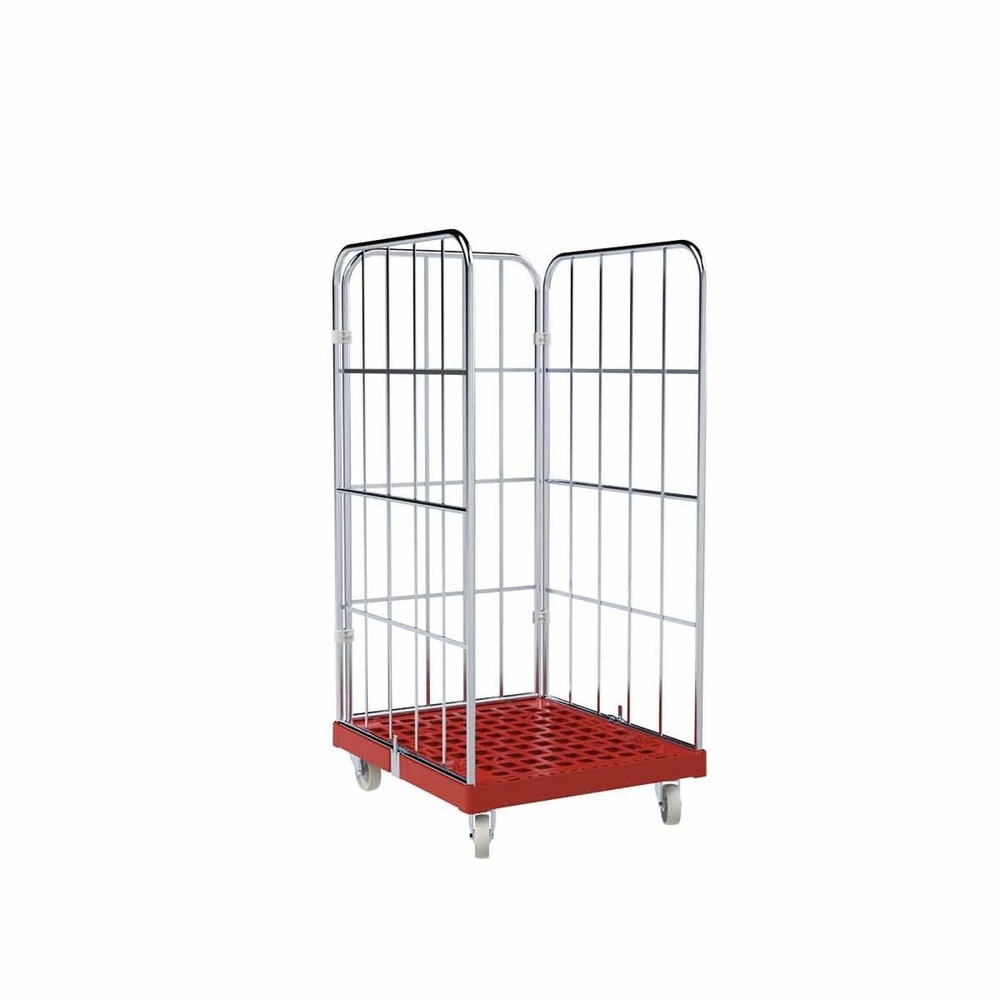Produktabbildung Nr. 1: Bac à roulettes Classic, 3 côtés, à mailles grossières, galvanisé bleu, plateau à roulettes en plastique, HxlxP 1 550 x 724 x 815 mm, rouge feu