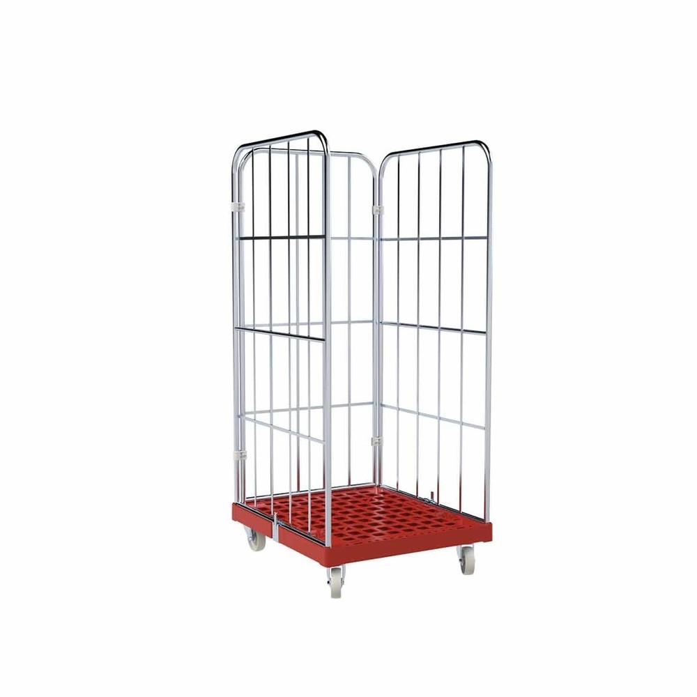 Produktabbildung Nr. 1: Bac à roulettes Classic, 3 côtés, à mailles grossières, galvanisé bleu, plateau à roulettes en plastique, HxlxP 1 650 x 724 x 815 mm, rouge feu