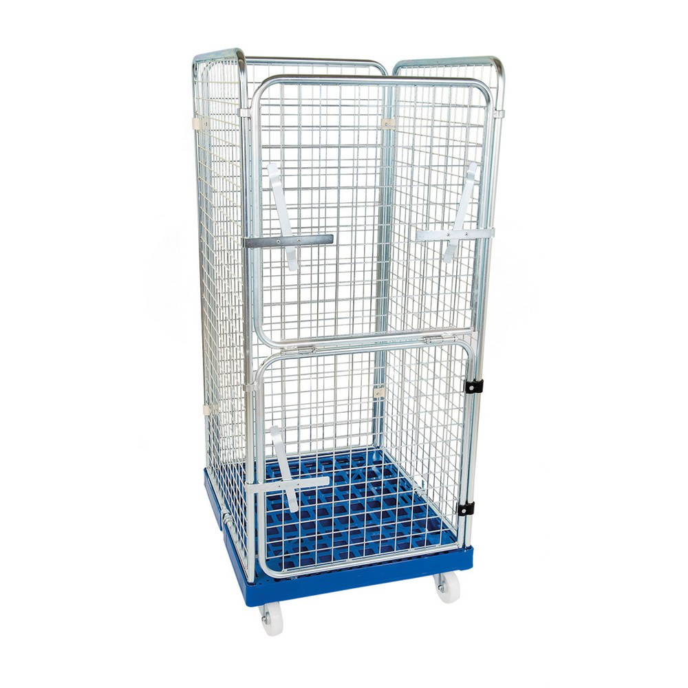 Produktabbildung Nr. 1: Bac à roulettes Classic, 4 côtés, à mailles fines, galvanisé bleu, plateau à roulettes en plastique, HxlxP 1 650 x 724 x 815 mm, bleu clair