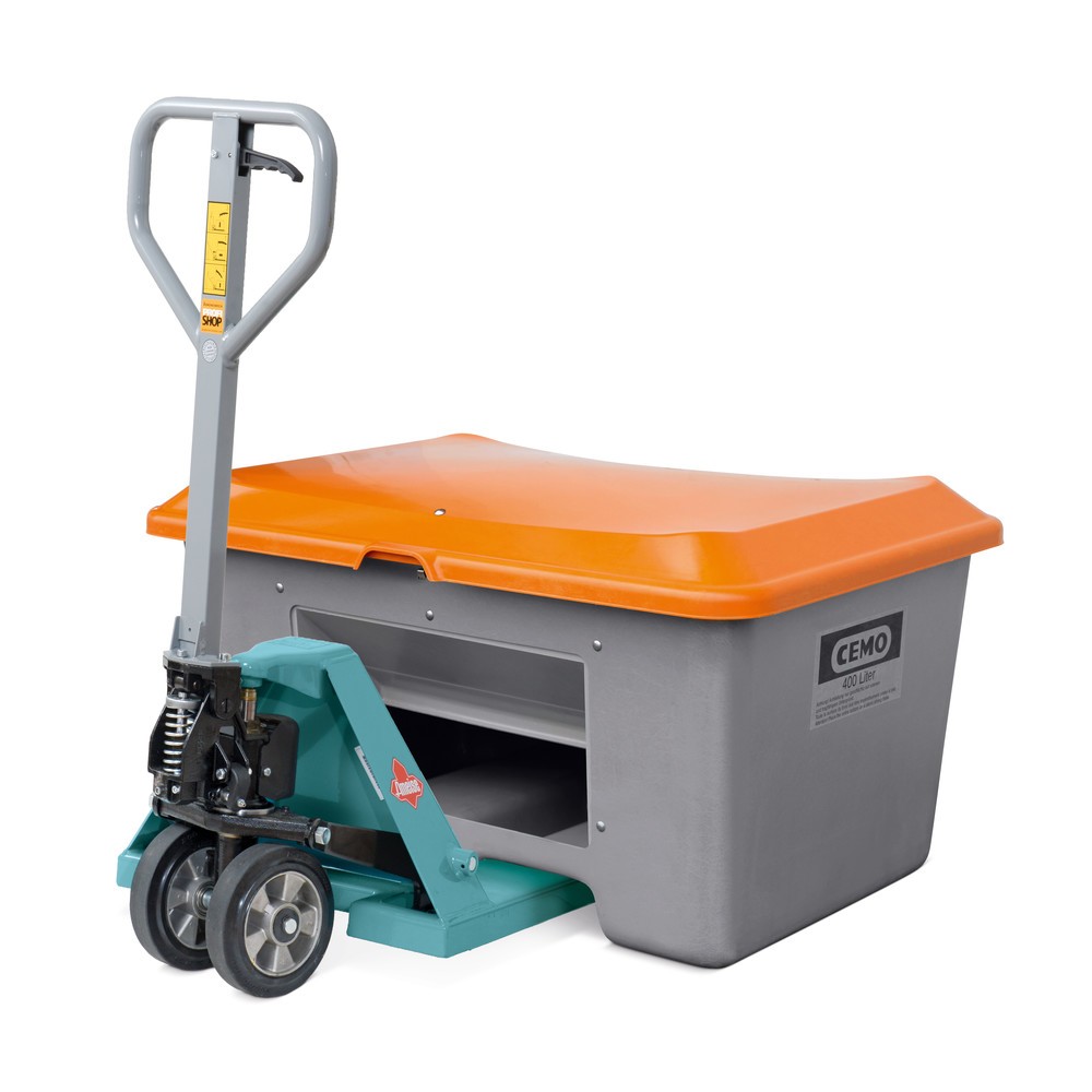 Produktabbildung Nr. 2: Bac à sel CEMO avec ouverture d’écoulement, gris/orange, 200 litres, avec entrées de fourche