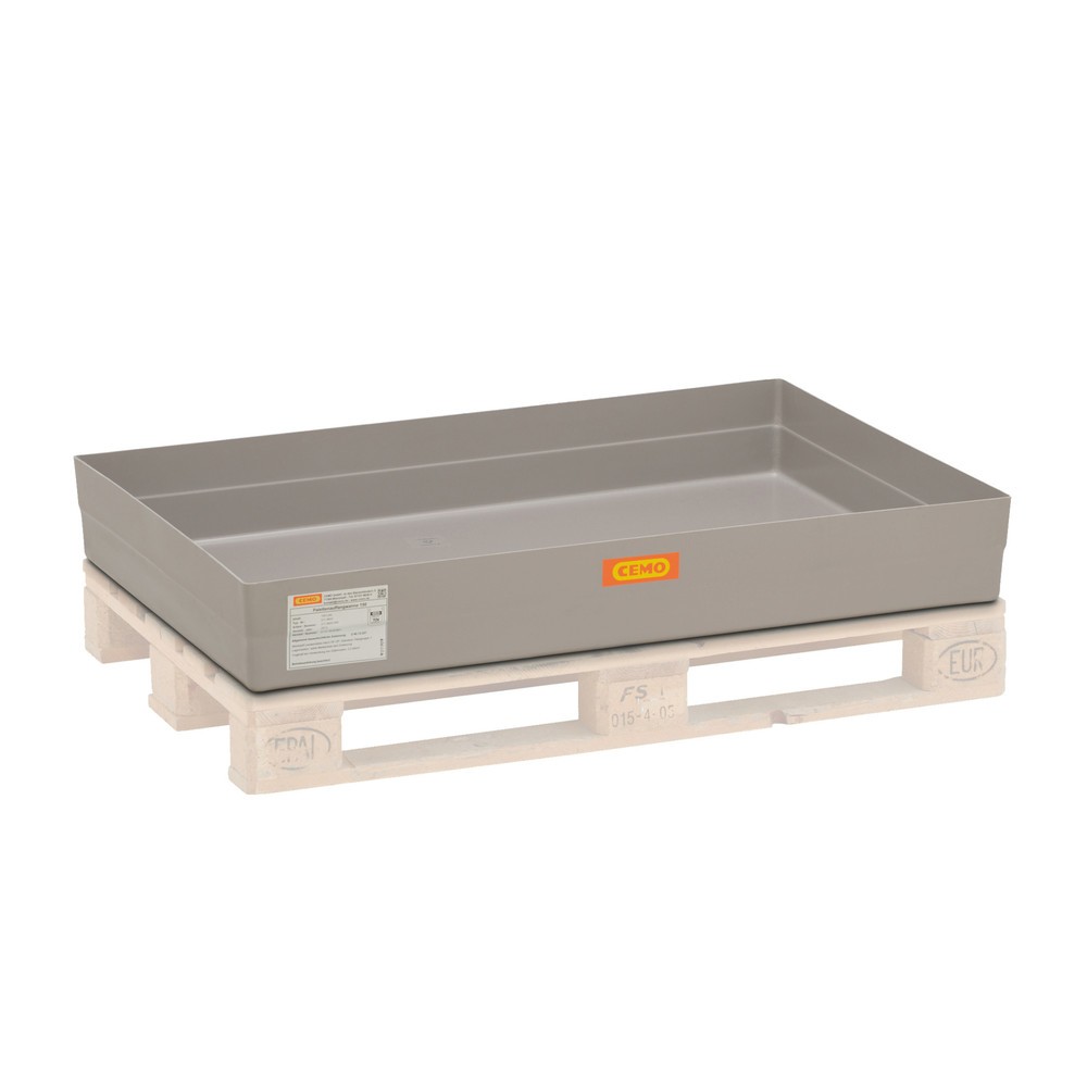 Illustration du produit: Bac de rétention CEMO pour fûts de 60 à 200 litres, support pour palettes, H x l x P 165 x 800 x 1 200 mm, sans caillebotis