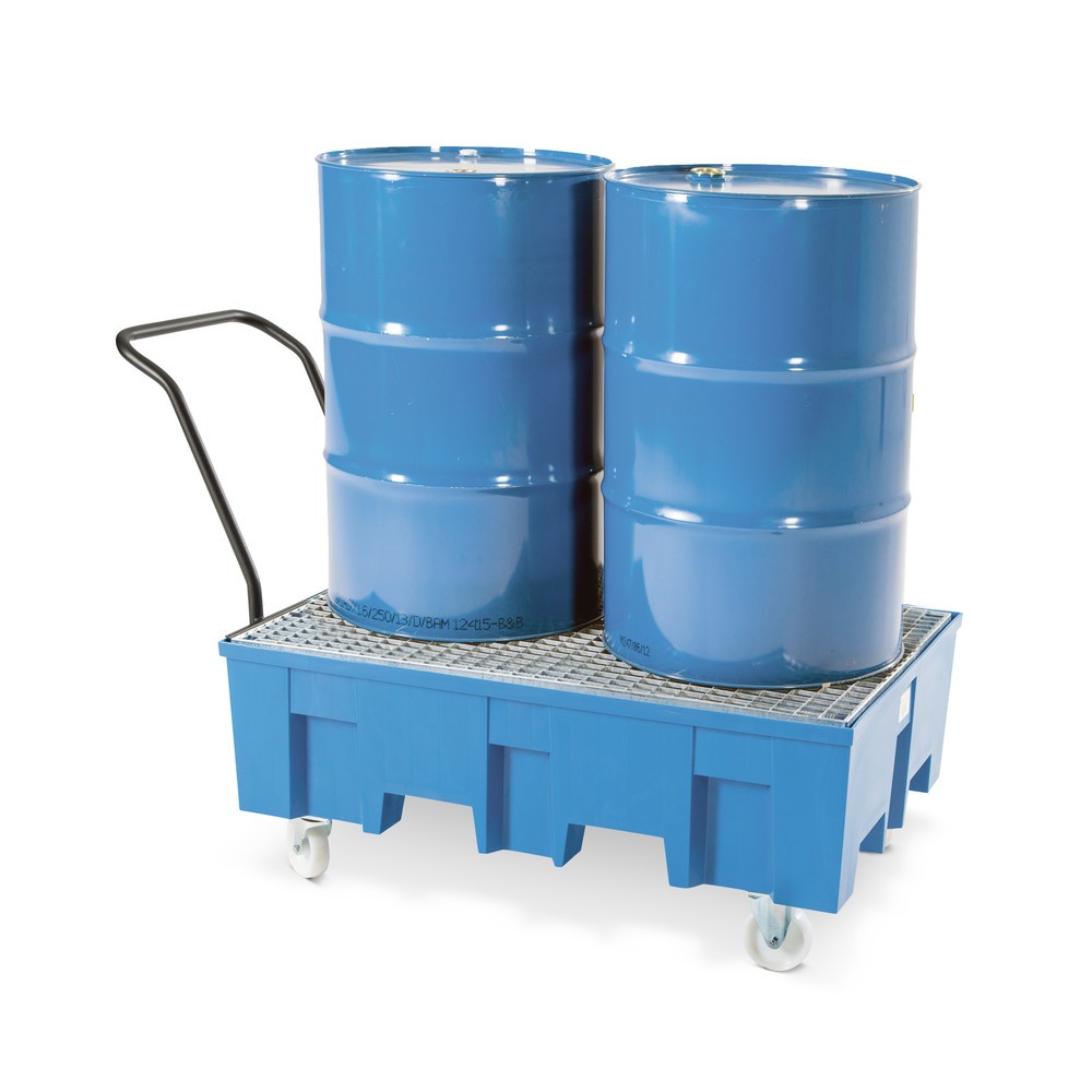 Illustration du produit: Bac de rétention asecos® en PE, mobile, 2x 200 l, HxlxP 1 030 x 865 x 1 245 mm, caillebotis grille galvanisé