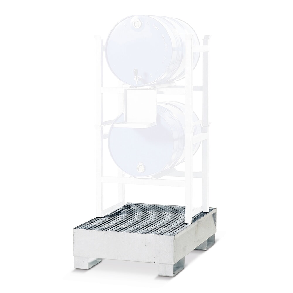 Illustration du produit: Bac de rétention au sol asecos®, pour rayonnage à fûts, accessible par dessous, H x l x P 235 x 1 340 x 860 mm