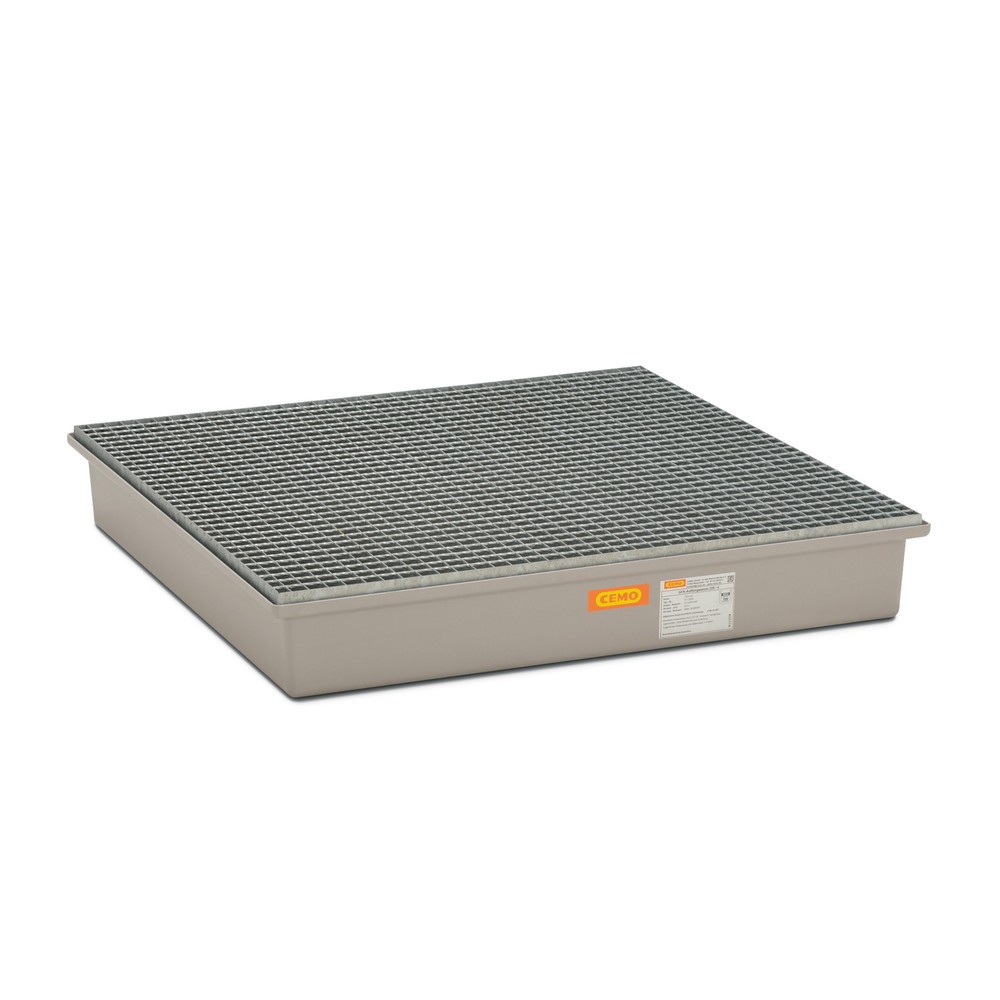 Illustration du produit: Bac de rétention CEMO en PRV, HxlxP 210 x 1 280 x 1 280 mm, caillebotis grille en acier