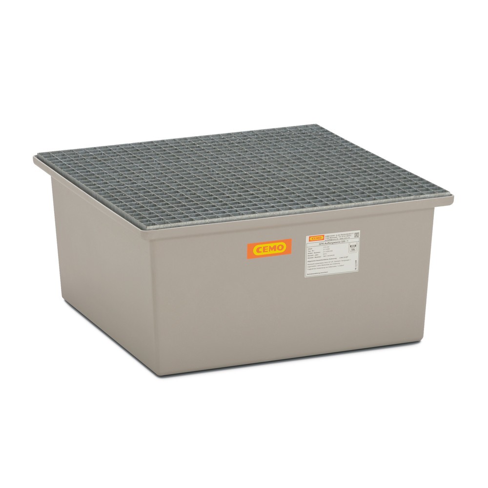 Illustration du produit: Bac de rétention CEMO en PRV, HxlxP 400 x 850 x 850 mm, caillebotis grille en acier