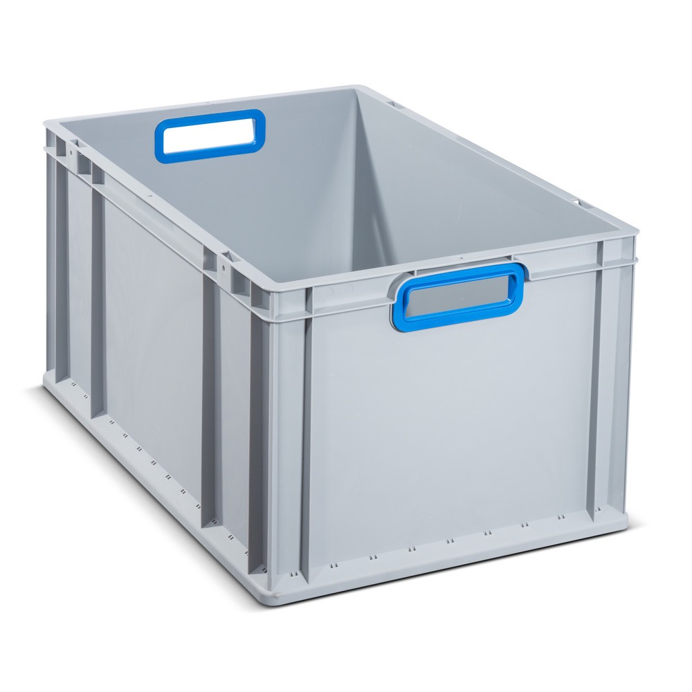 Illustration du produit: Bac empilable norme Europe, avec ouvertures bleues en guise de poignées, 65 litres