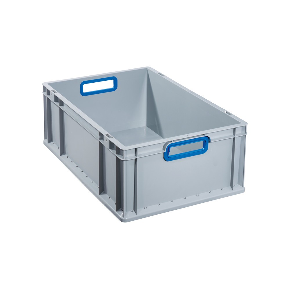 Illustration du produit: Bac empilable norme Europe, avec ouvertures bleues en guise de poignées, 44 litres