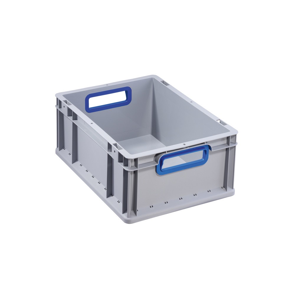 Illustration du produit: Bac empilable norme Europe, avec ouvertures bleues en guise de poignées, 16 litres
