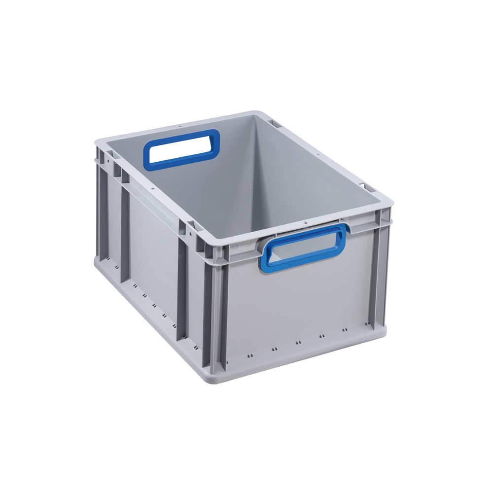 Illustration du produit: Bac empilable norme Europe, avec ouvertures bleues en guise de poignées, 20 litres