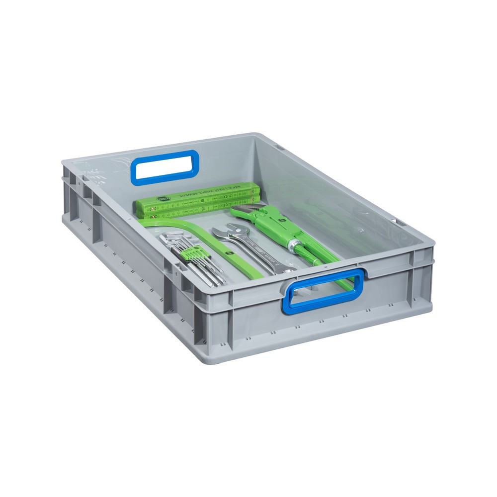 Produktabbildung Nr. 3: Bac empilable norme Europe, avec ouvertures bleues en guise de poignées, 23 litres