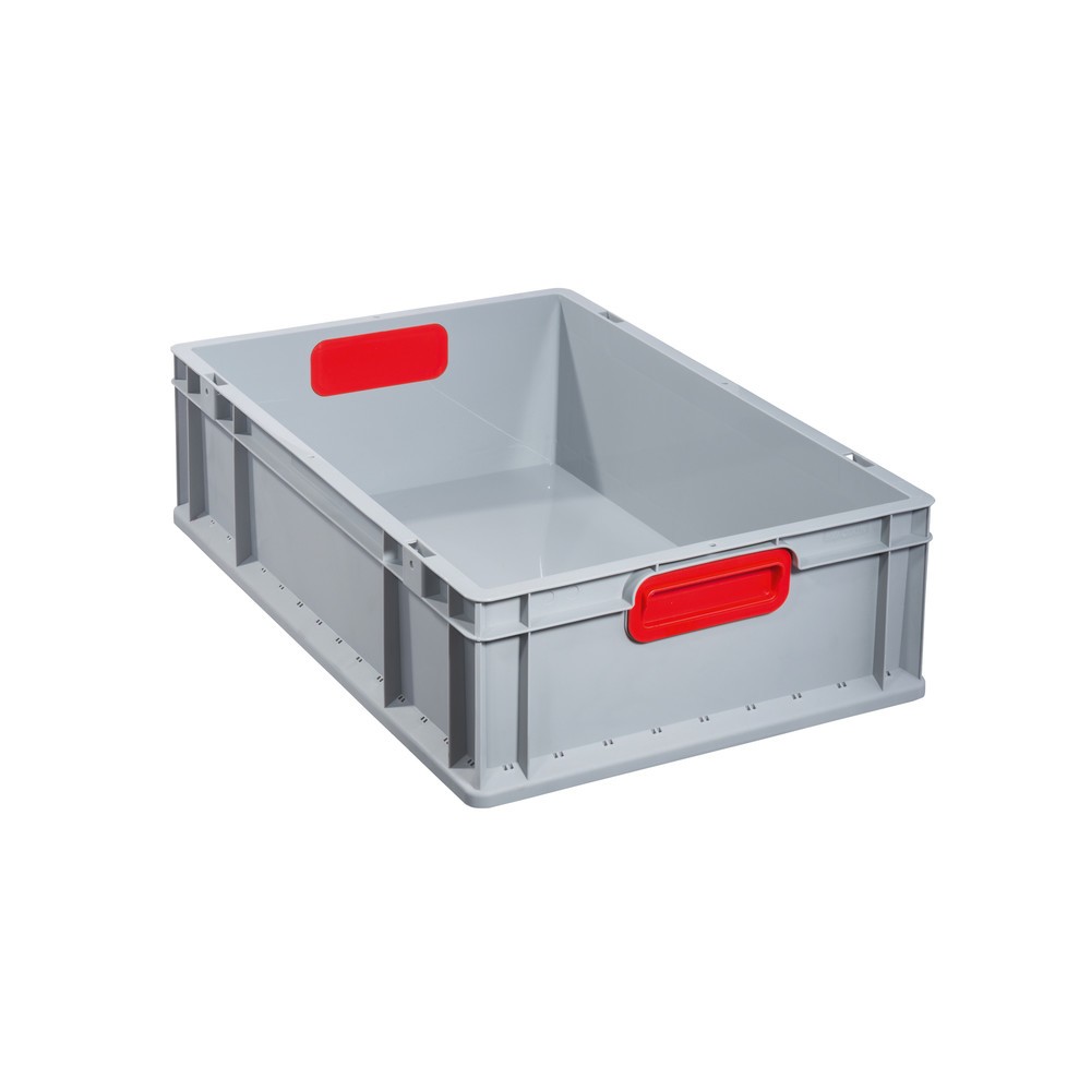 Illustration du produit: Bac empilable norme Europe, avec poignées rouges encastrées, 34 litres