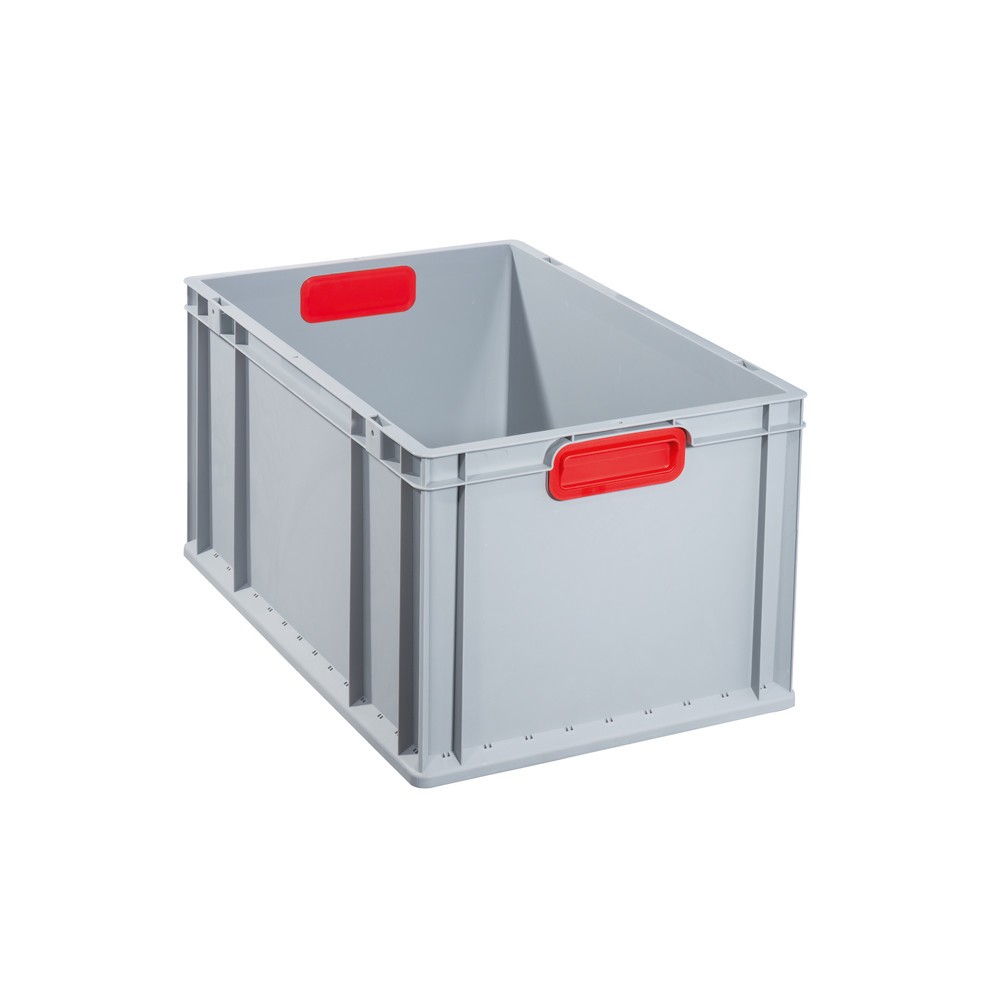 Illustration du produit: Bac empilable norme Europe, avec poignées rouges encastrées, 65 litres