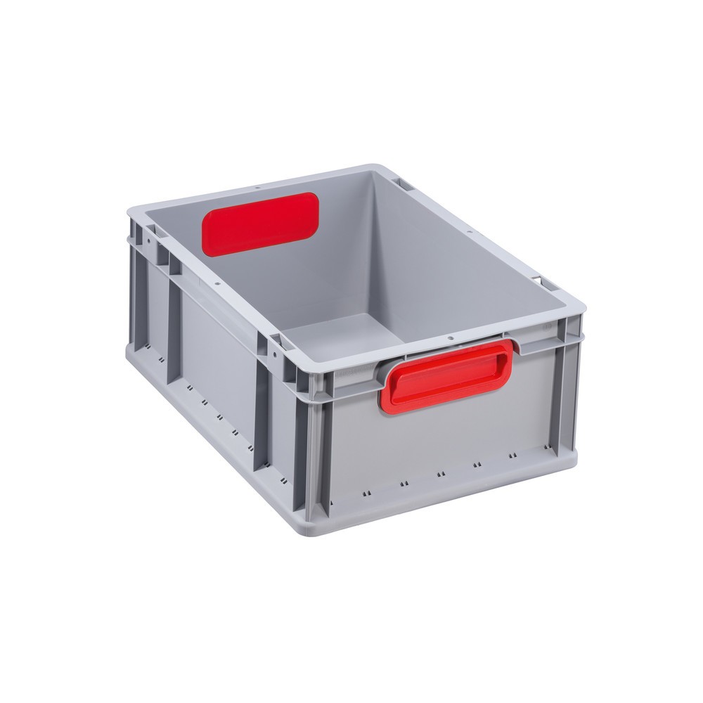 Illustration du produit: Bac empilable norme Europe, avec poignées rouges encastrées, 16 litres