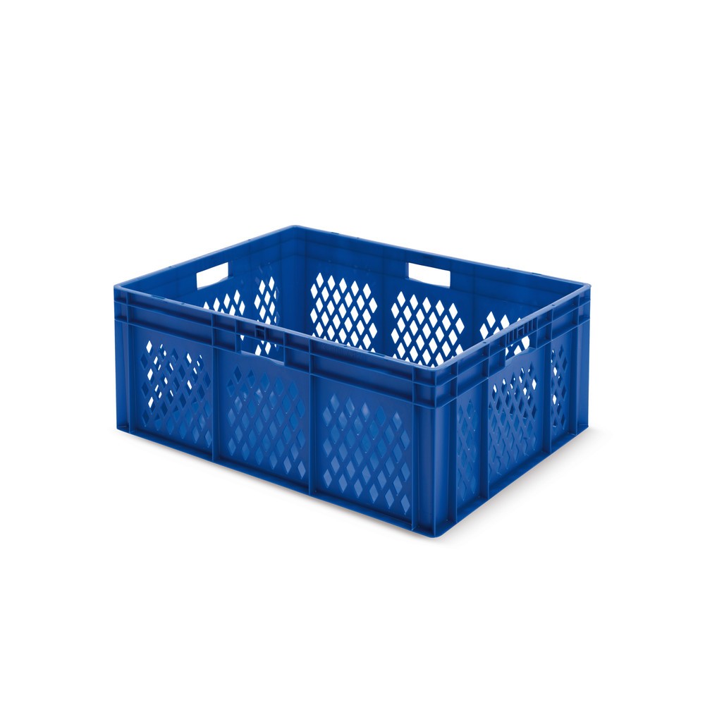Illustration du produit: Bac Euro empilable, parois perforées + fonds fermés, 127 litres, bleu, poignées