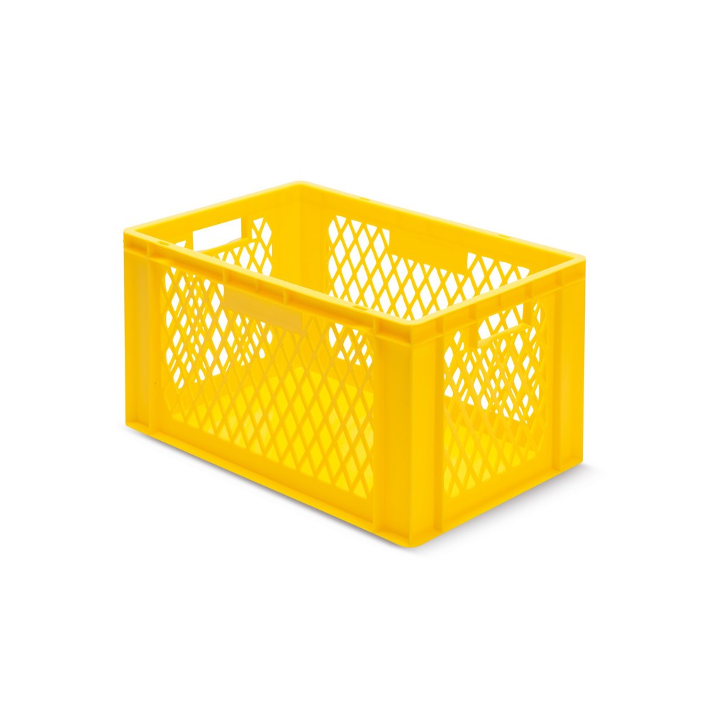 Illustration du produit: Bac Euro empilable, parois perforées + fonds fermés, 61 litres, jaune, poignées