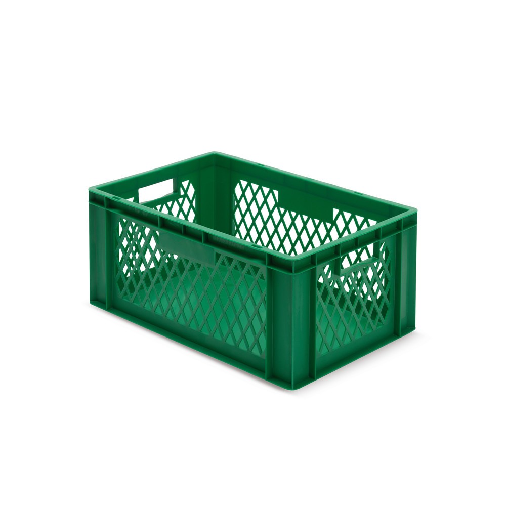 Illustration du produit: Bac Euro empilable, parois perforées + fonds fermés, 51 litres, vert, poignées