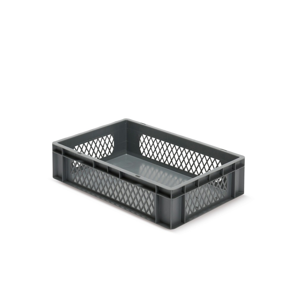 Illustration du produit: Bac Euro empilable, parois perforées + fonds fermés, 26 litres, gris
