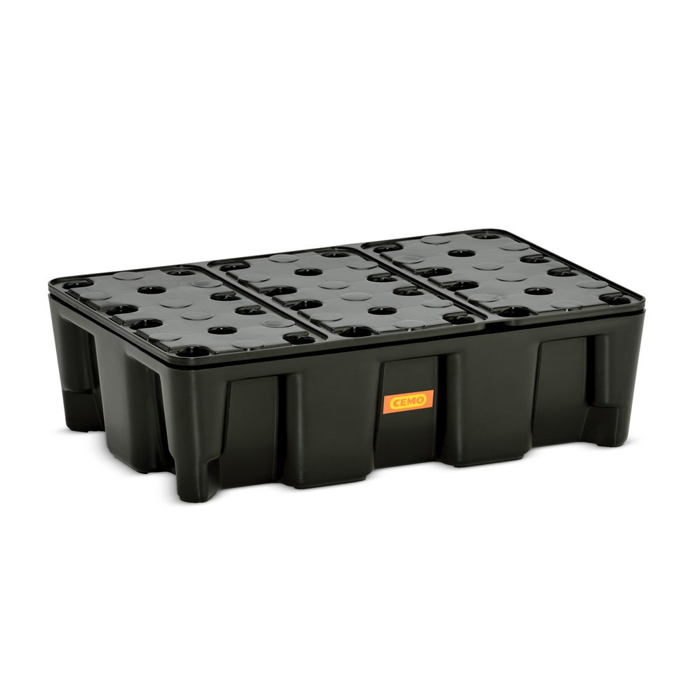 Illustration du produit: Bac labo modulaire CEMO en PE pour le stockage de petits contenants, volume de rétention 25 l, avec caillebotis en PE