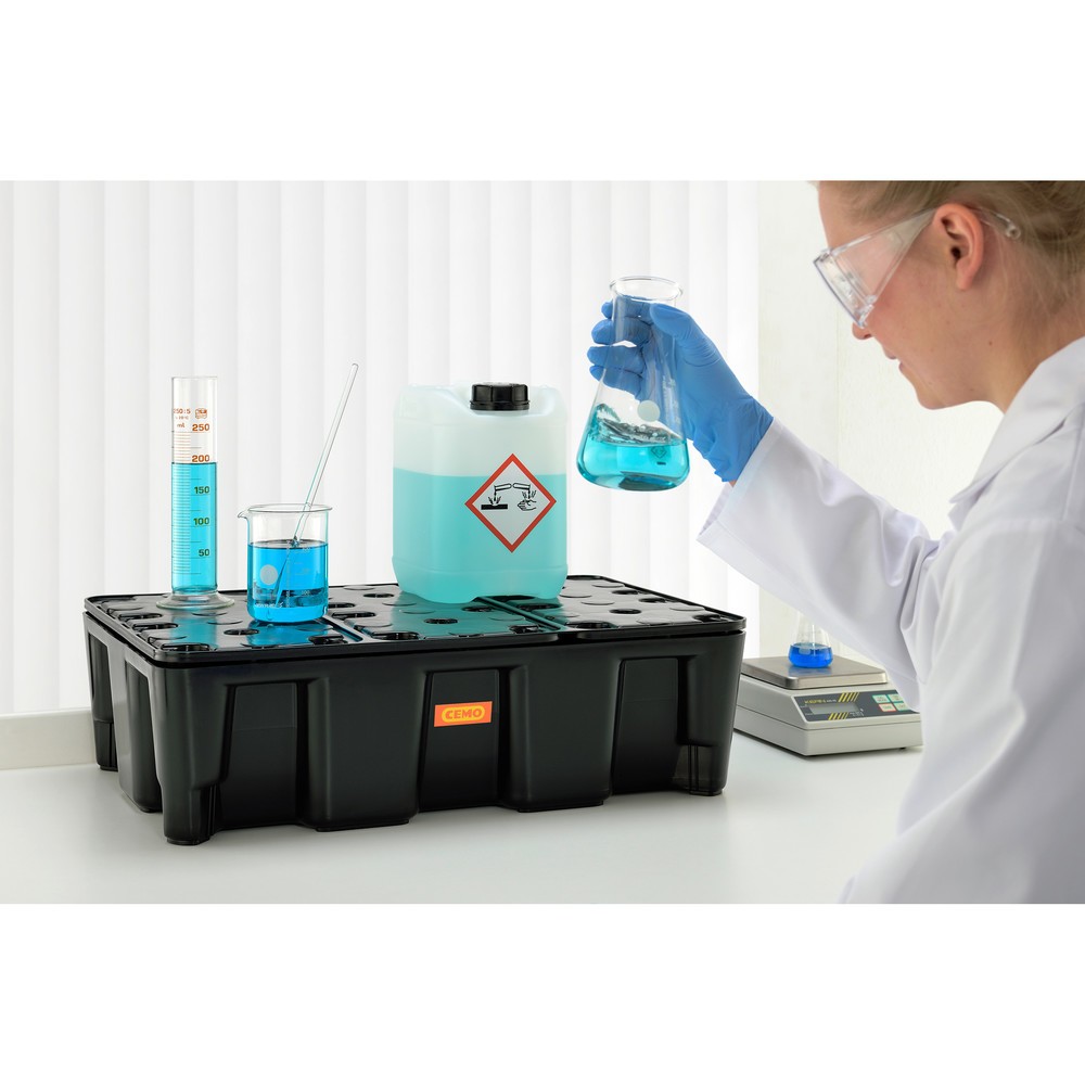 Produktabbildung Nr. 3: Bac labo modulaire CEMO en PE pour le stockage de petits contenants, volume de rétention 25 l, avec caillebotis en PE