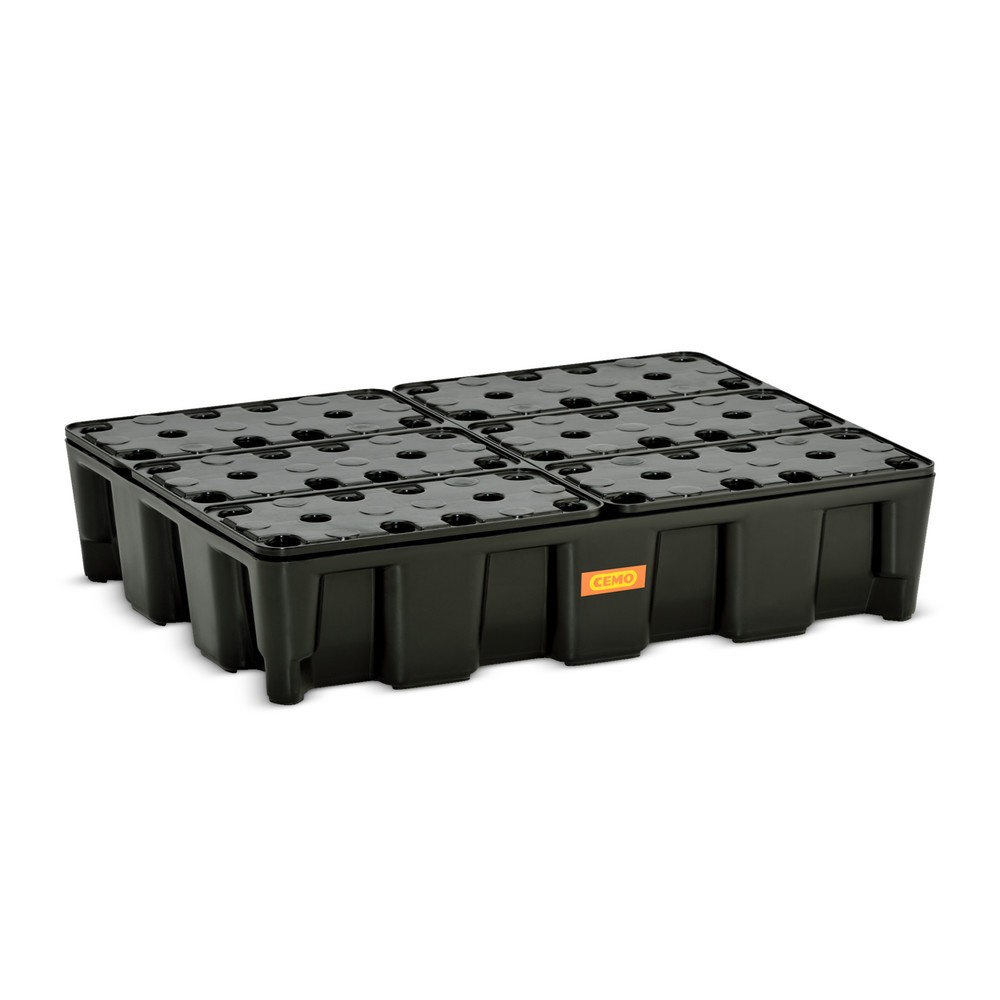 Illustration du produit: Bac labo modulaire CEMO en PE pour le stockage de petits contenants, volume de rétention 60 l, avec caillebotis en PE
