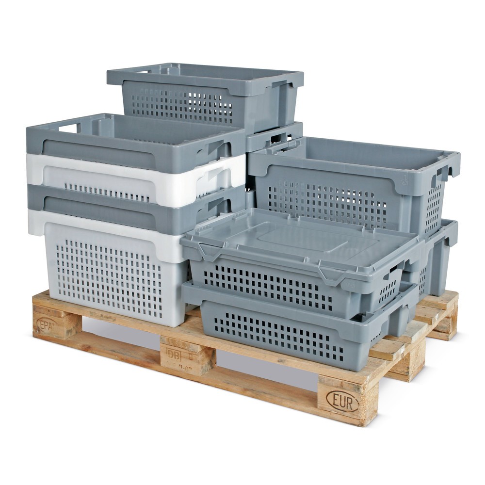 Produktabbildung Nr. 1: Bacs emboîtables et empilables, parois + fond perforés, 70 litres, gris