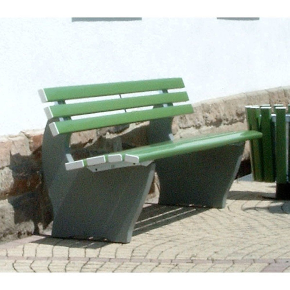 Illustration du produit: Banc Kopenhagen avec pied en béton, lattes en PVC avec insert en bois, ivoire clair