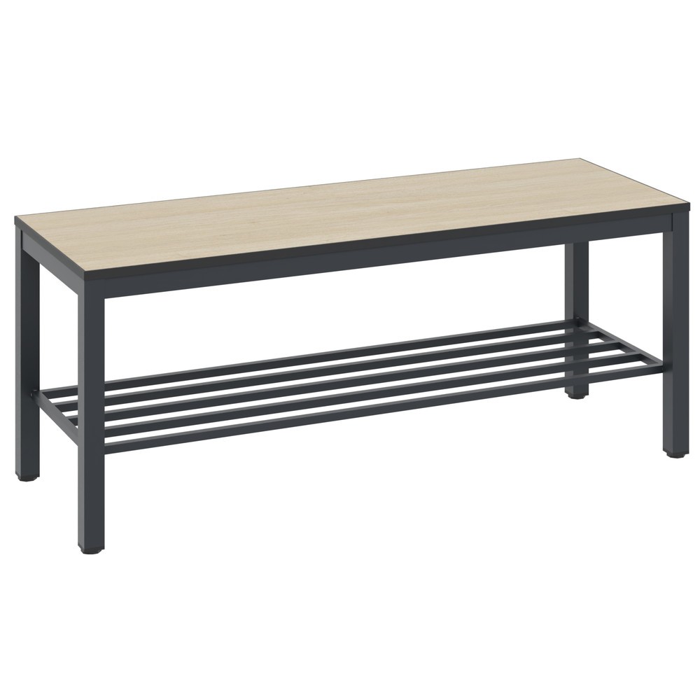 Illustration du produit: Banc pour vestiaire C+P Basic Plus, longueur 1 000 mm, avec râtelier range-chaussures, gris-noir / chêne Sereno