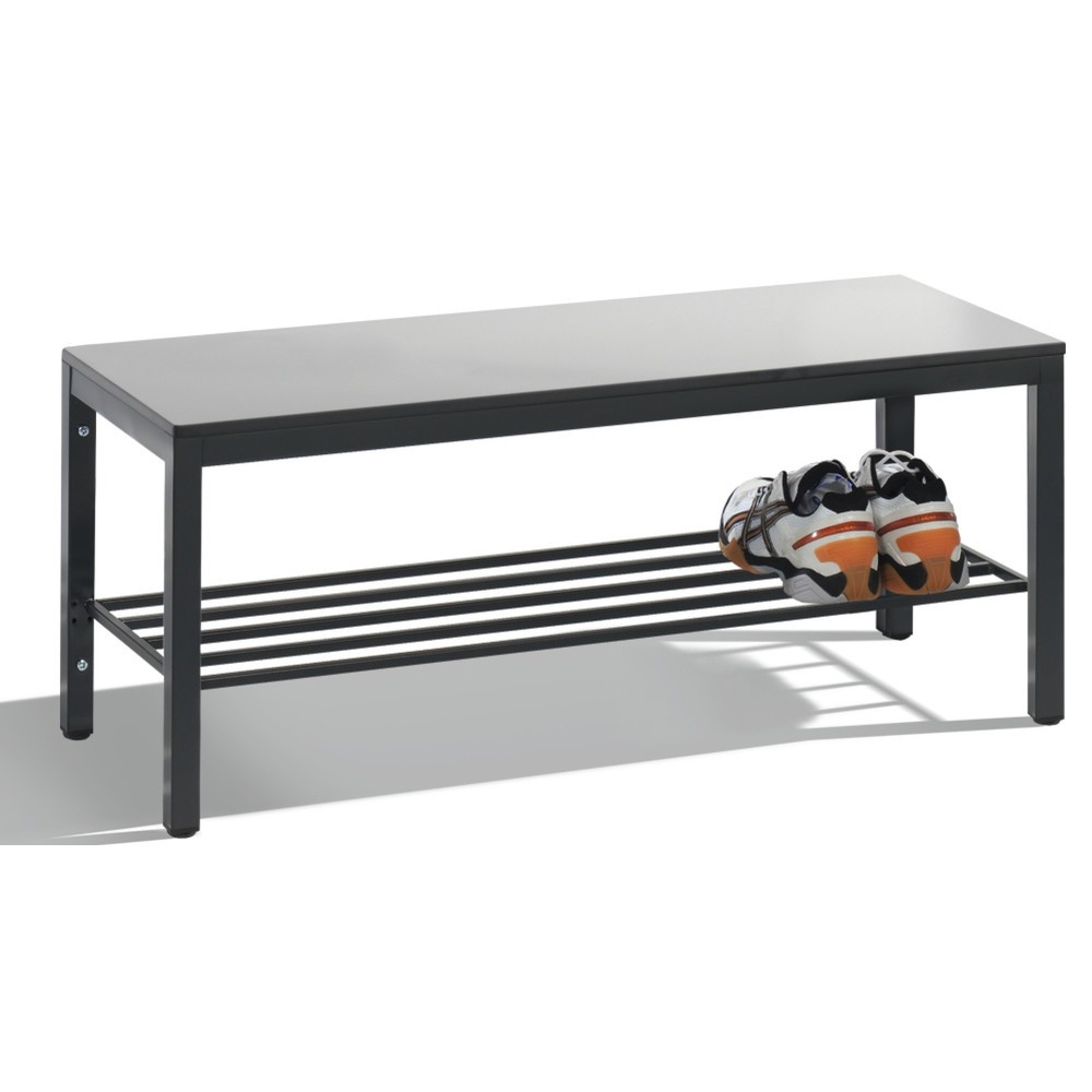 Illustration du produit: Banc pour vestiaire C+P Basic Plus, longueur 1 000 mm, avec râtelier range-chaussures, gris-noir / gris-argent