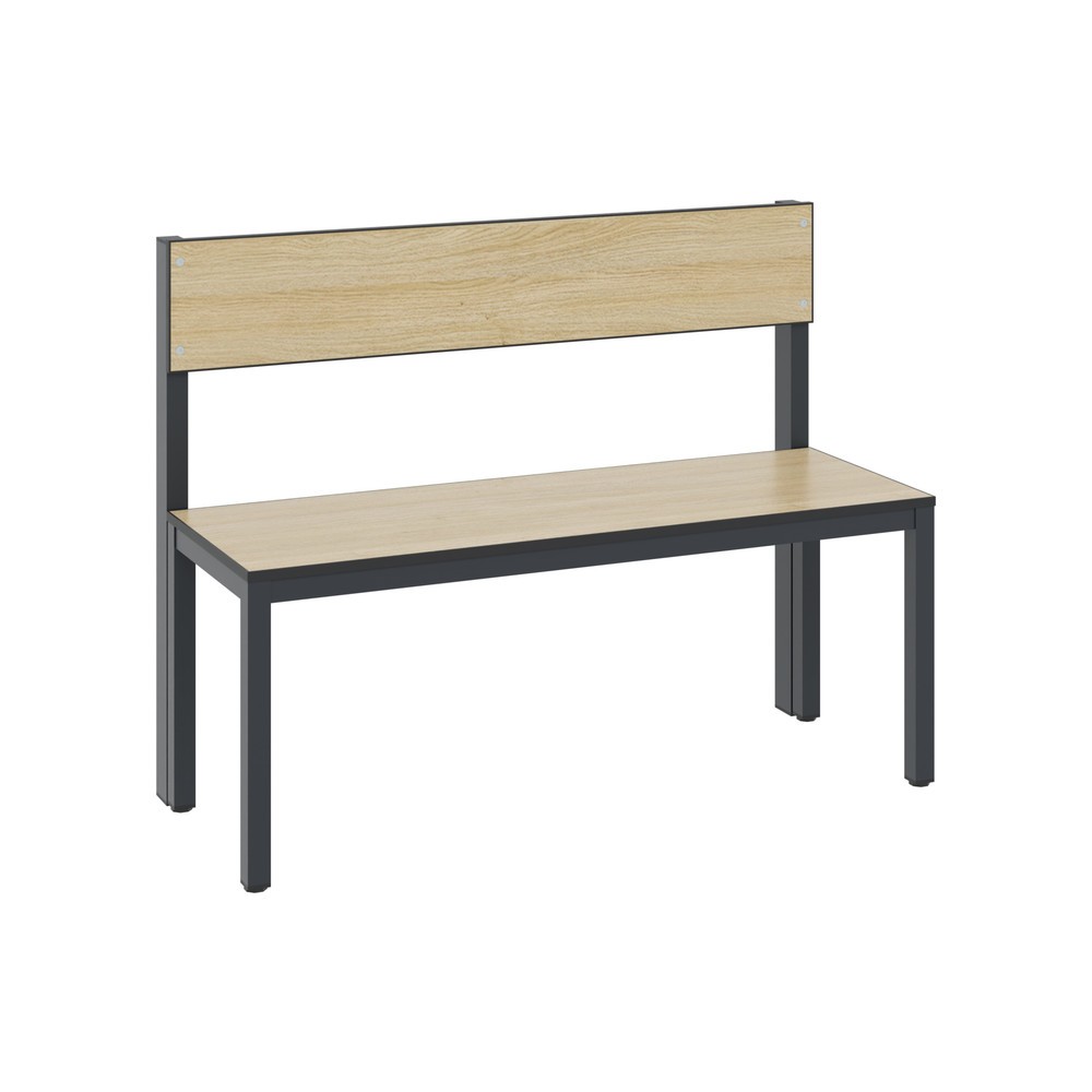 Produktabbildung Nr. 1: Banc pour vestiaire C+P Basic Plus, longueur 1 000 mm, utilisable d’un seul côté, avec dossier, gris-noir/chêne Sereno