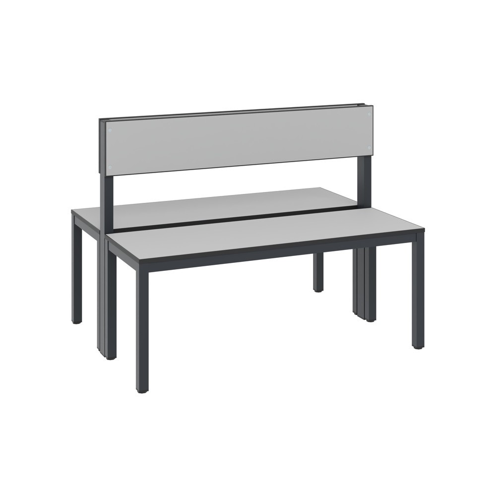 N° de l'image du produit 1 : Banc pour vestiaire C+P Basic Plus, longueur 1 000 mm, utilisable des deux côtés, avec dossier, gris-noir/gris-argent