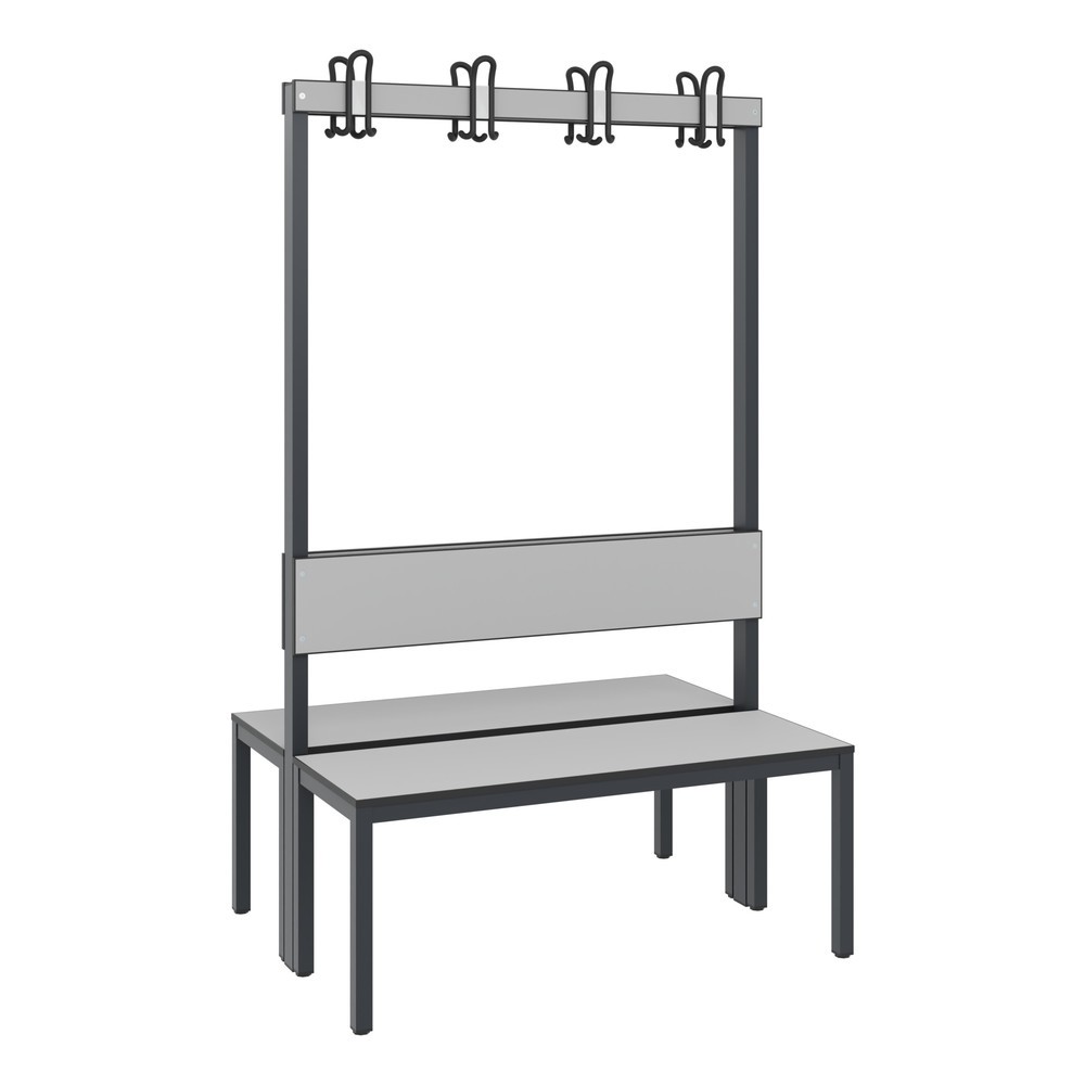 Produktabbildung Nr. 1: Banc pour vestiaire C+P Basic Plus, longueur 1 000 mm, utilisable d’un seul côté, avec dossier, 2x4 crochets doubles, gris-noir/gris-argent