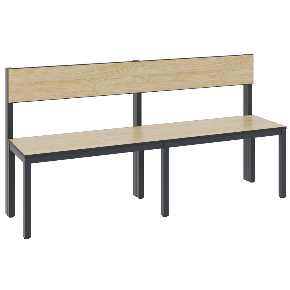Produktabbildung Nr. 1: Banc pour vestiaire C+P Basic Plus, longueur 1 500 mm, utilisable d’un seul côté, avec dossier, gris-noir/chêne Sereno