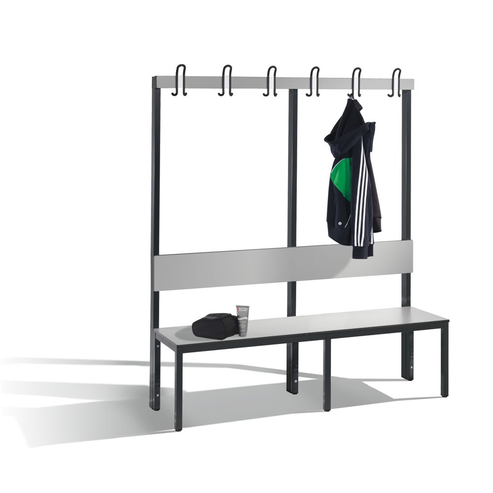 Produktabbildung Nr. 3: Banc pour vestiaire C+P Basic Plus, longueur 1 500 mm, utilisable d’un seul côté, avec dossier, 6 crochets doubles, gris-noir / gris-argent