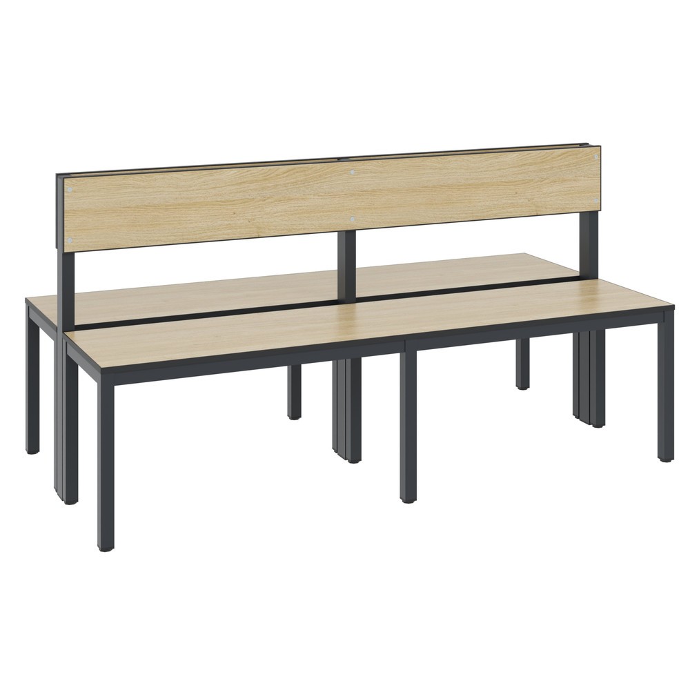 Produktabbildung Nr. 1: Banc pour vestiaire C+P Basic Plus, longueur 1 500 mm, utilisable des deux côtés, avec dossier, gris-noir/chêne Sereno